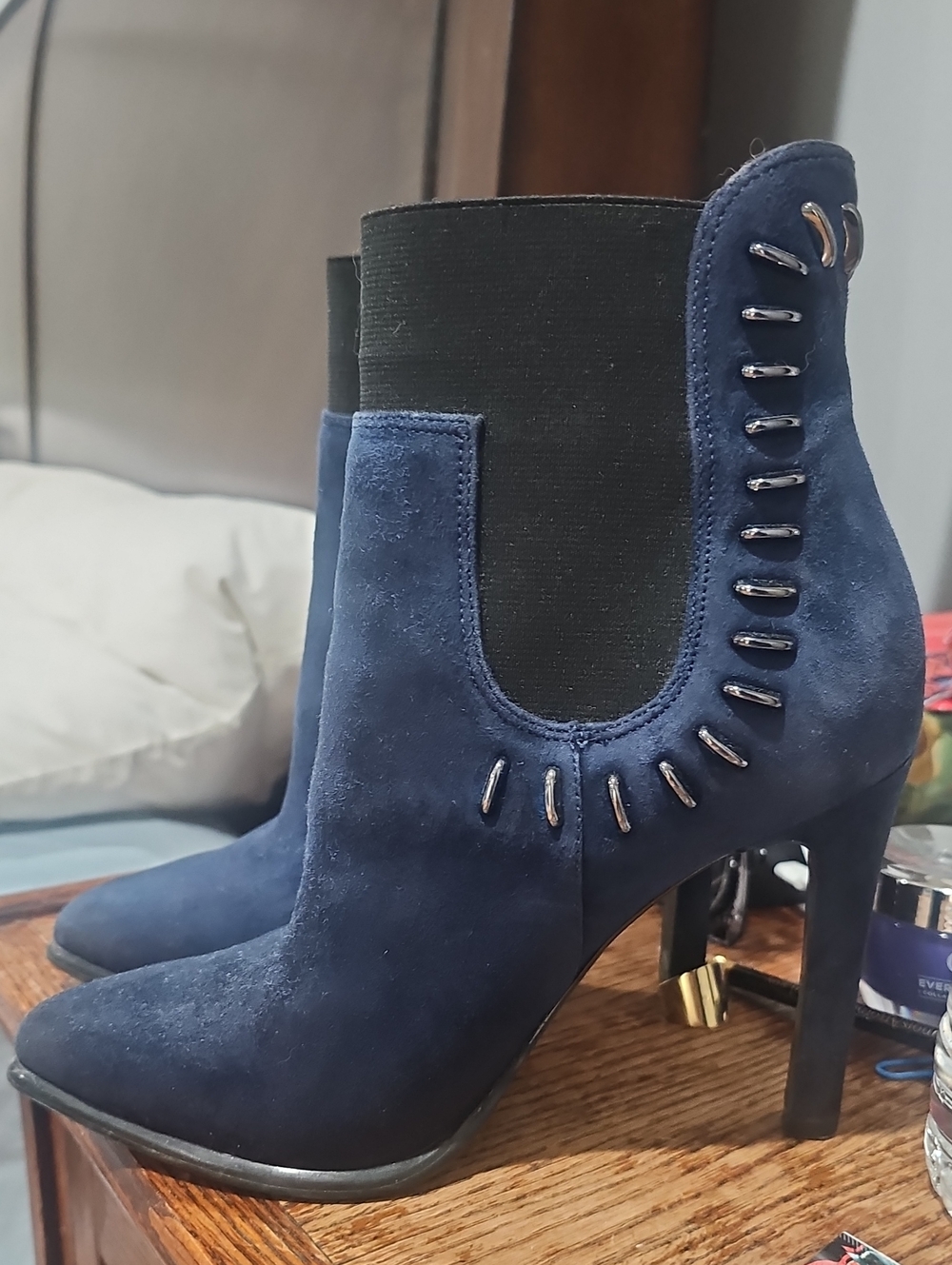 Kendall & Kylie Navy Suede High-Heel Ankle Boots